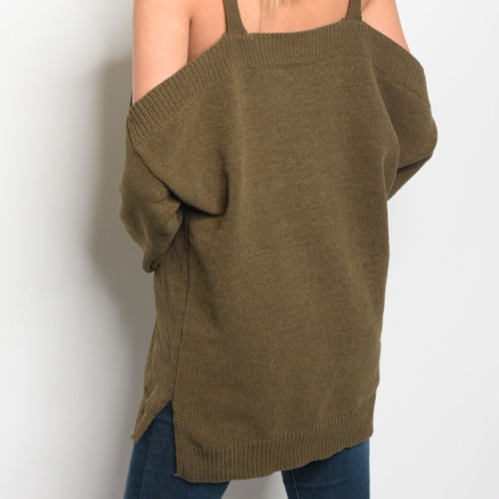 SOFT!! Olive Cold Shoulder Sweater NWT - Picture 2 of 4